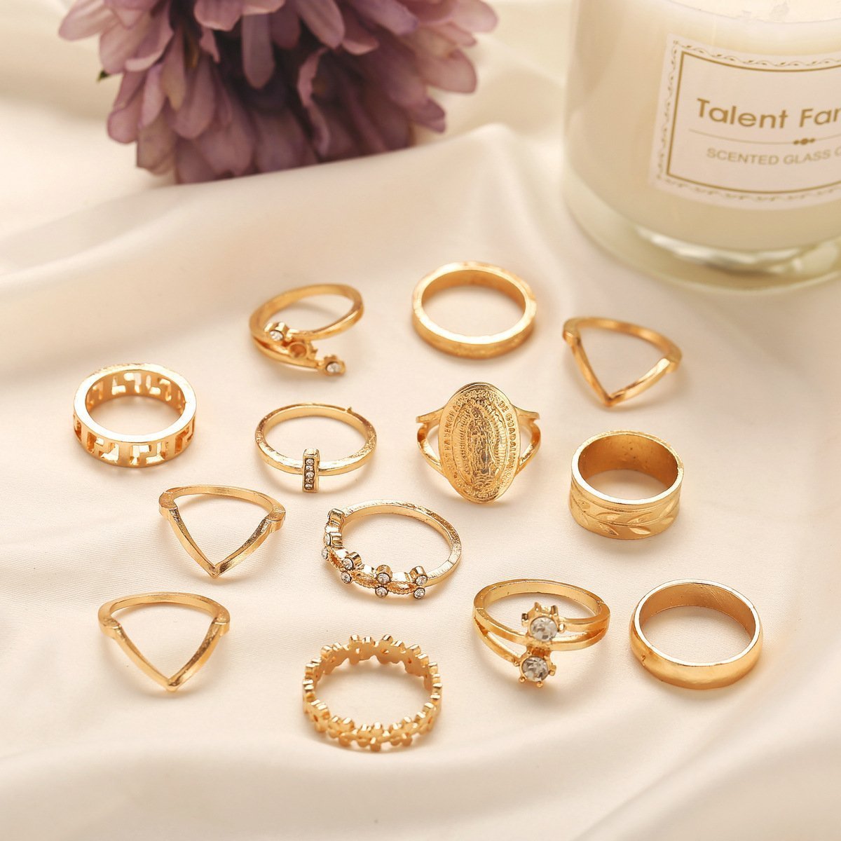 13 Piece Medallion Ring Set With Austrian Crystals 18K Gold Plated Ring ITALY Design - Wow Store
