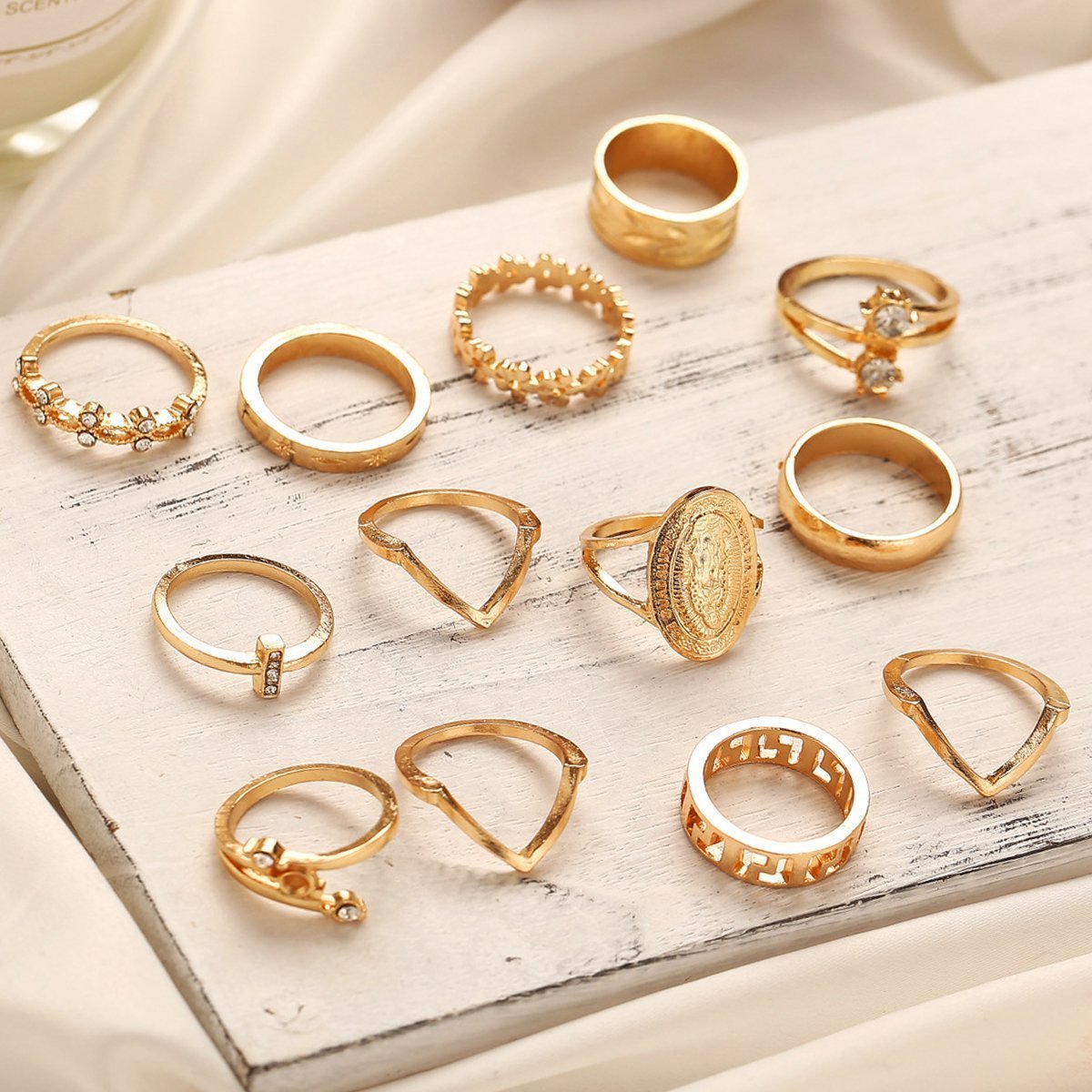 13 Piece Medallion Ring Set With Austrian Crystals 18K Gold Plated Ring ITALY Design - Wow Store