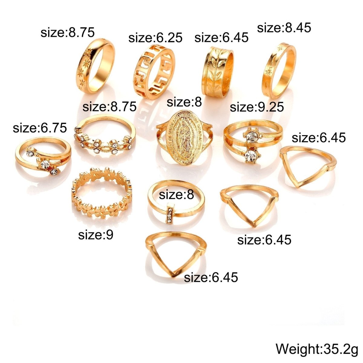 13 Piece Medallion Ring Set With Austrian Crystals 18K Gold Plated Ring ITALY Design - Wow Store