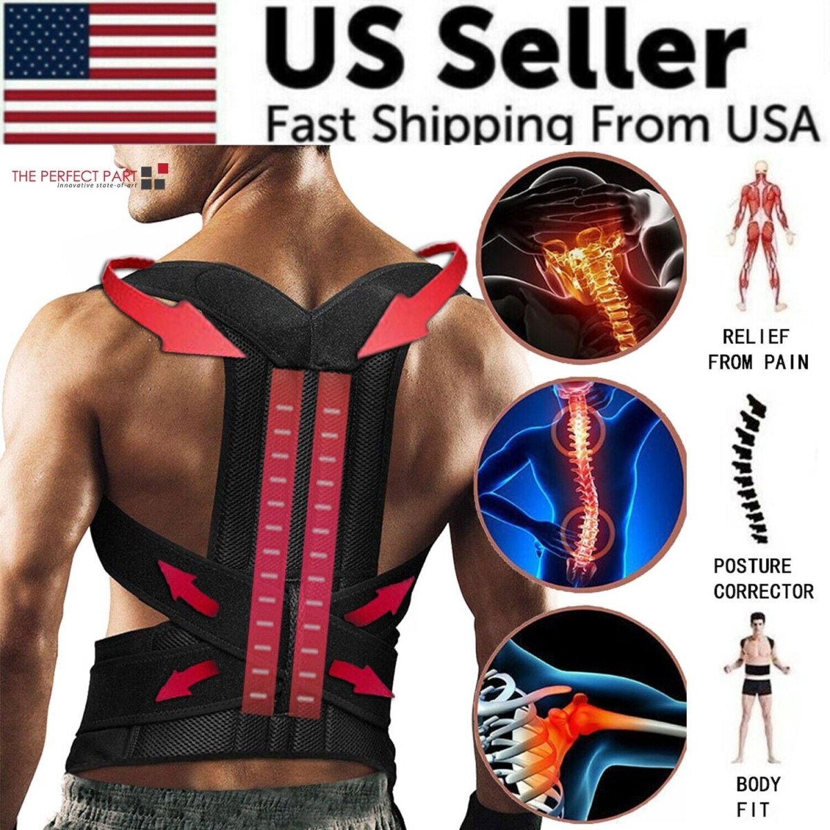 Adjustable Posture Corrector Low Back Support Shoulder Brace Belt For - Wow Store