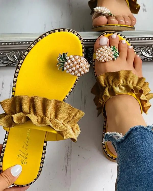 Bohemian Pineapple Pearl Flat Sandals | Wow Store - Wow Store