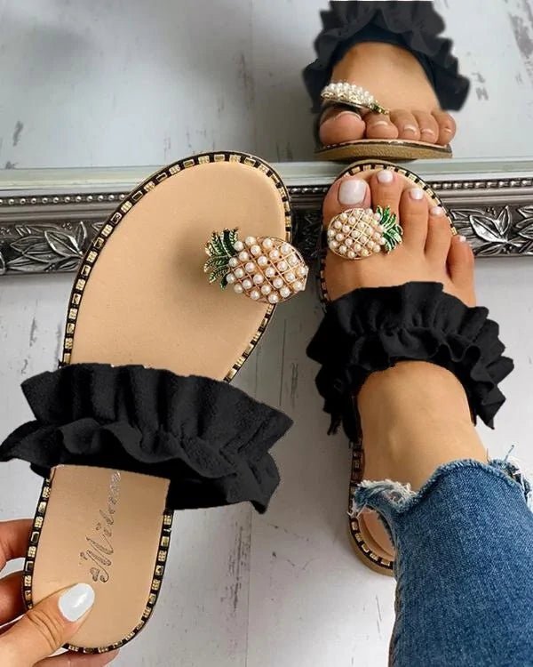 Bohemian Pineapple Pearl Flat Sandals | Wow Store - Wow Store