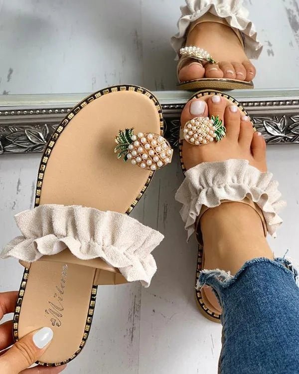 Bohemian Pineapple Pearl Flat Sandals | Wow Store - Wow Store