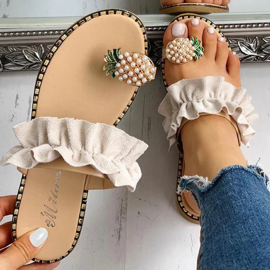 Bohemian Pineapple Pearl Flat Sandals | Wow Store - Wow Store