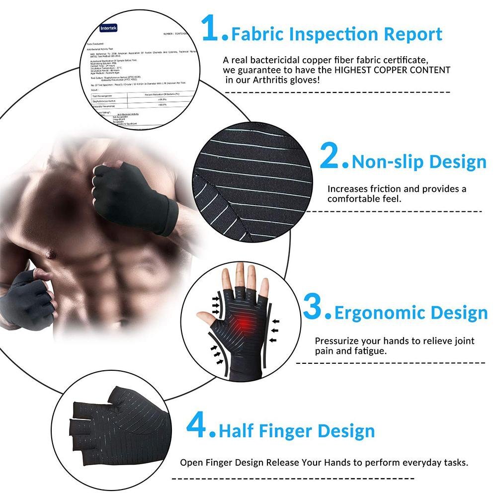 Compression Arthritis Glove Unisex Joint Pain Relief Half Finger Brace - Wow Store