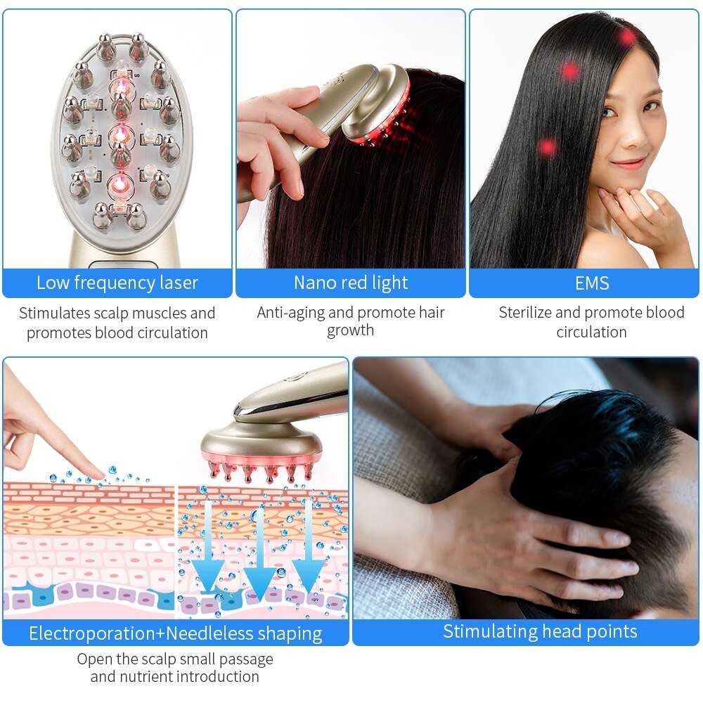 Electric Laser Hair Growth Comb Infrared EMS RF Vibration Massager Microcurrent Hair Care Hair Loss Treatment - Wow Store