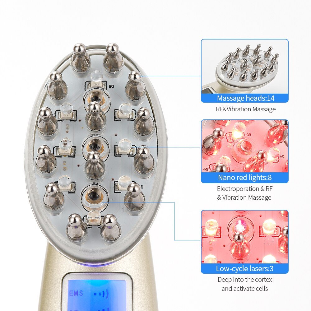 Electric Laser Hair Growth Comb Infrared EMS RF Vibration Massager Microcurrent Hair Care Hair Loss Treatment - Wow Store