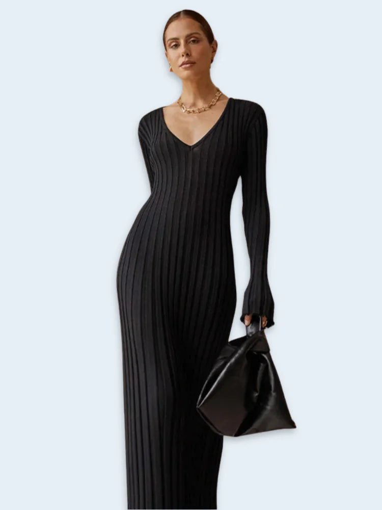 Personalized Knitted Dress in Black - Elegant Full-Length Evening Fashion Design - Wow Store
