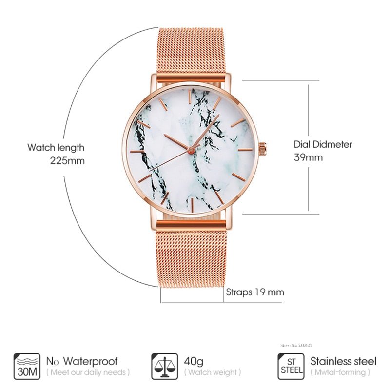 Fashion Rose Gold Mesh Band Creative Marble Female Wrist Watch Luxury Women Quartz Watches Gifts Relogio Feminino - Wow Store