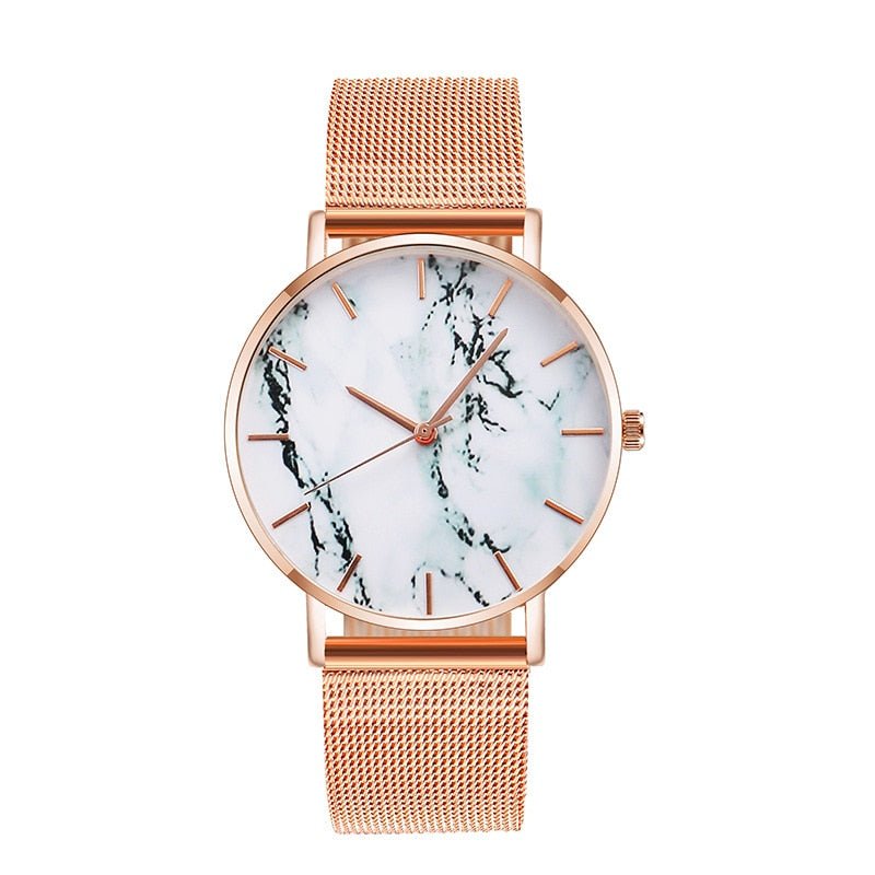 Fashion Rose Gold Mesh Band Creative Marble Female Wrist Watch Luxury Women Quartz Watches Gifts Relogio Feminino - Wow Store