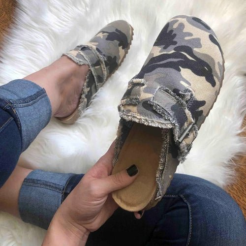 Flat Heel Round Toe Canvas Loafer Women's Vintage Clogs - Wow Store