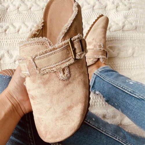Flat Heel Round Toe Canvas Loafer Women's Vintage Clogs - Wow Store