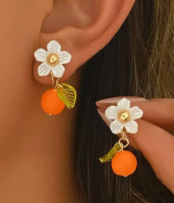 FLOWER AND ORANGE DROP ACRYLIC EARRING - Wow Store