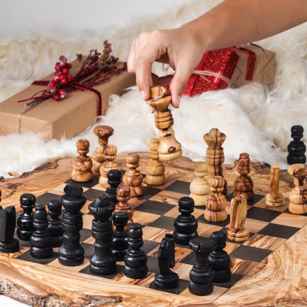 Handcrafted Olive Wood Chess Set with Natural Edges - Wow Store
