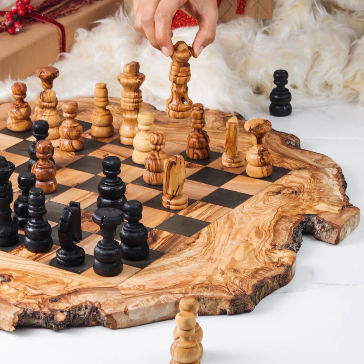 Handcrafted Olive Wood Chess Set with Natural Edges - Wow Store