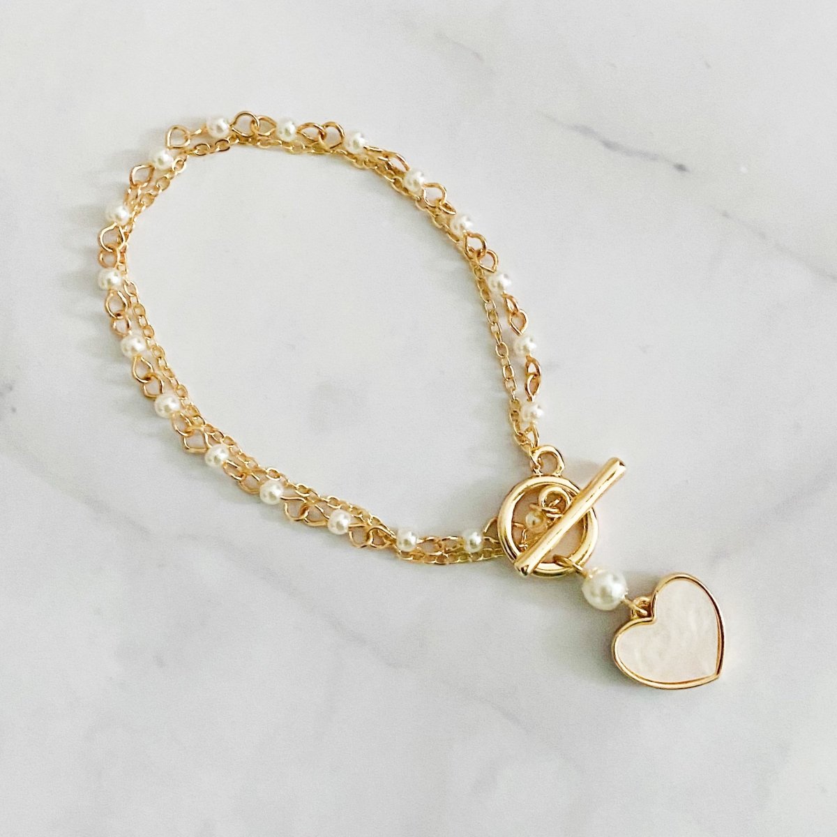 Layered Pearl Chain Heart Bracelet - Wow Store