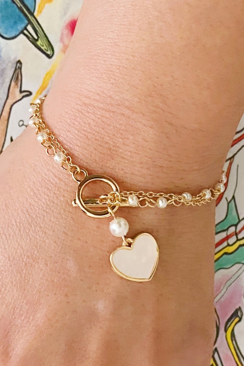 Layered Pearl Chain Heart Bracelet - Wow Store
