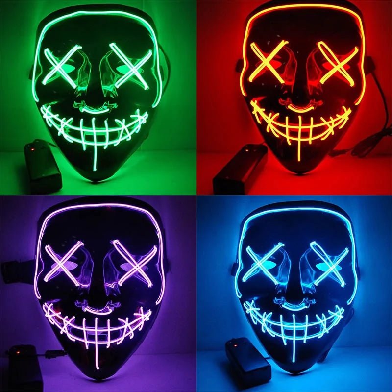 LED Purge Mask: Halloween Costume DJ Party Light Up Glow - in - the - Dark - Wow Store