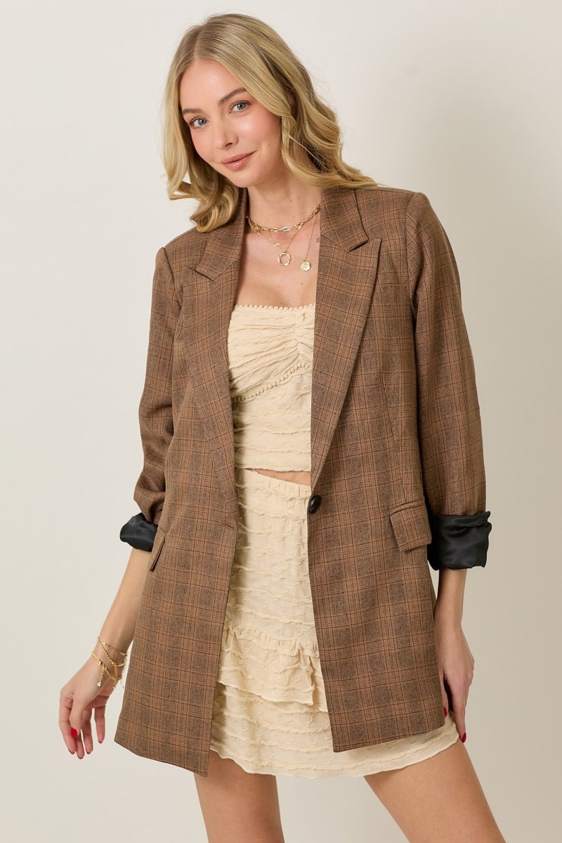 LIGHT WEIGHT PLAID BLAZER - Wow Store