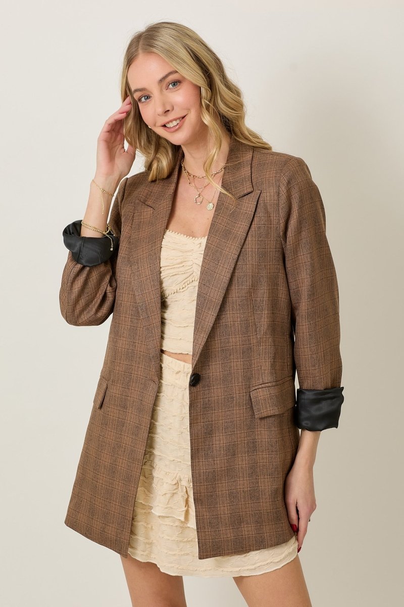 LIGHT WEIGHT PLAID BLAZER - Wow Store