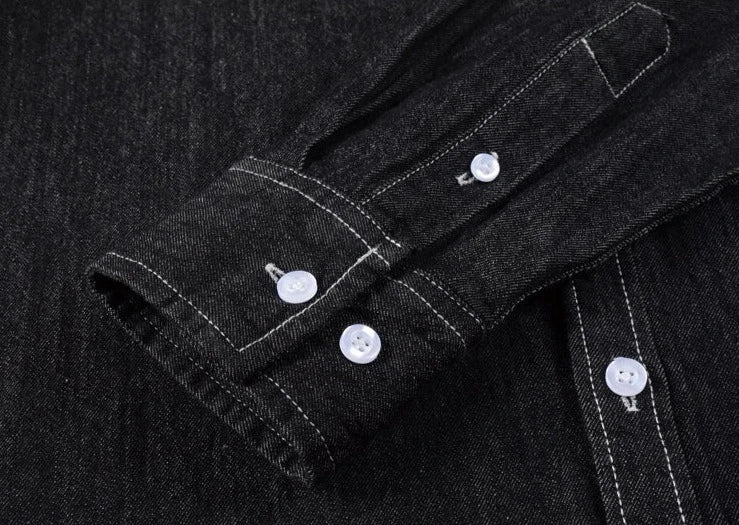 Mens Long Sleeve Single Pocket Denim Shirt - Wow Store