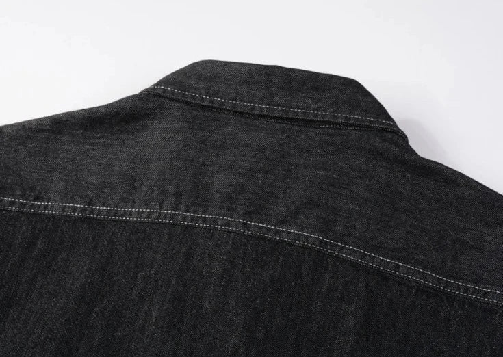 Mens Long Sleeve Single Pocket Denim Shirt - Wow Store