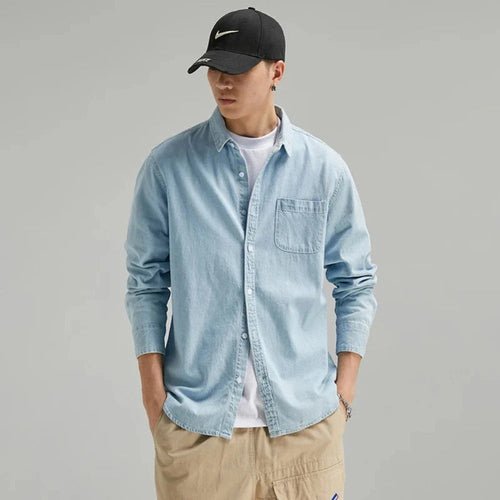 Mens Long Sleeve Single Pocket Denim Shirt - Wow Store