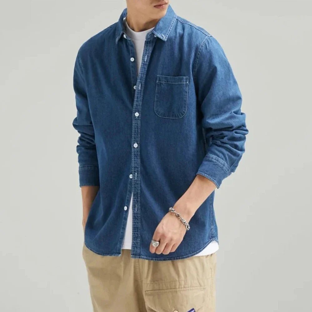Mens Long Sleeve Single Pocket Denim Shirt - Wow Store