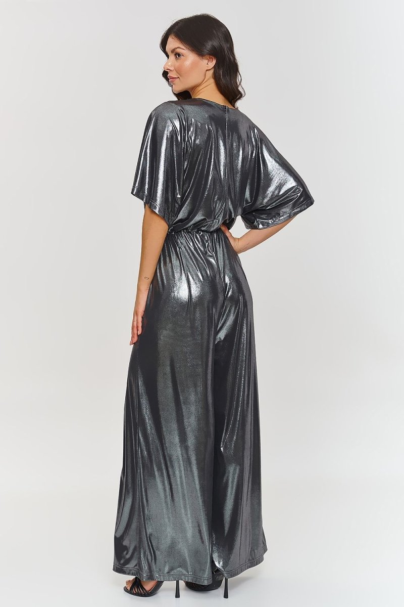 Metallic Kimono - Sleeve Evening Jumpsuit 209579 - Makadamia | Wow Store - Wow Store