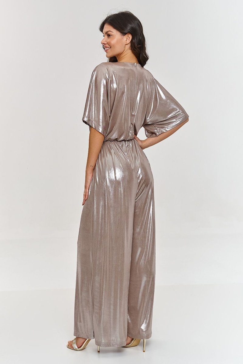 Metallic Kimono - Sleeve Evening Jumpsuit 209579 - Makadamia | Wow Store - Wow Store