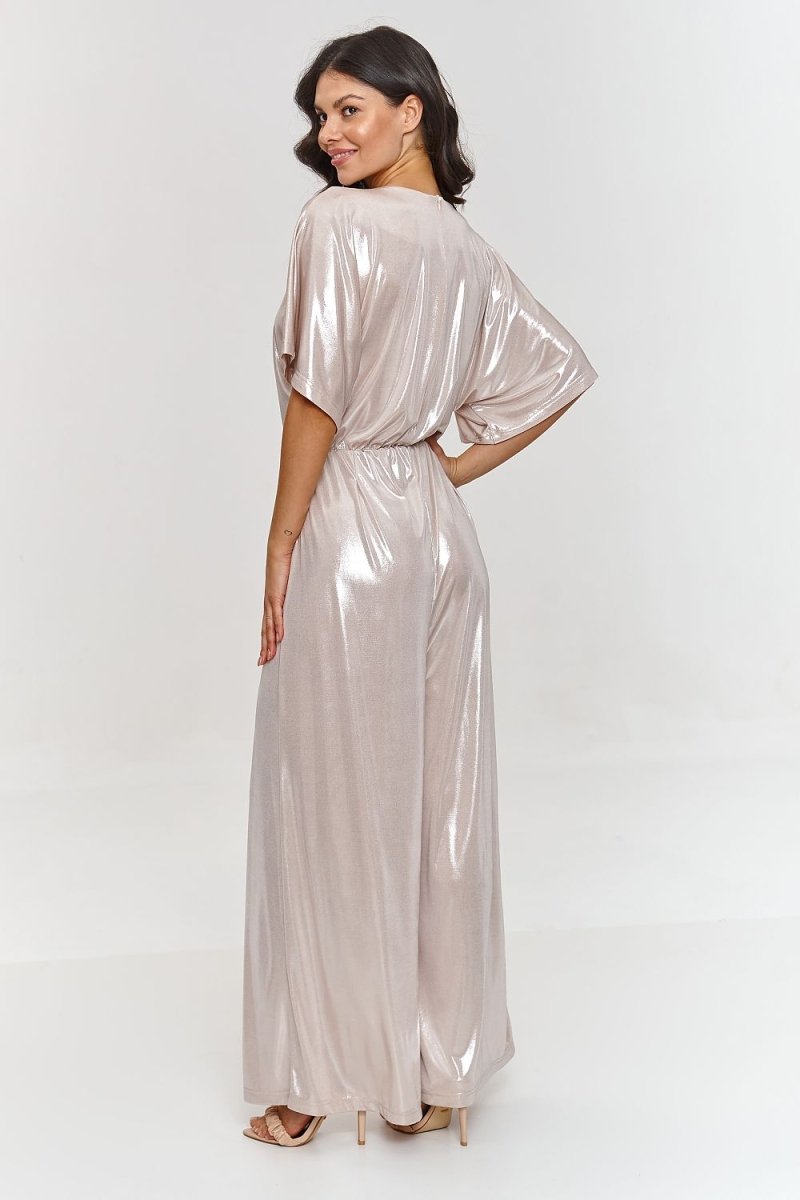 Metallic Kimono - Sleeve Evening Jumpsuit 209579 - Makadamia | Wow Store - Wow Store