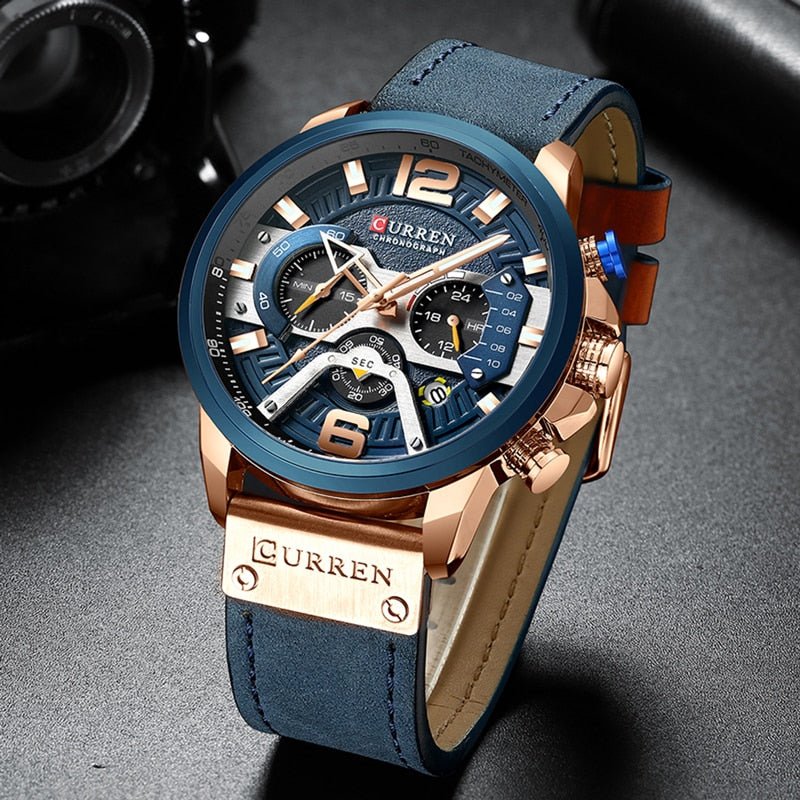 Military Leather Chronograph Wristwatch - Wow Store