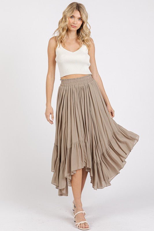 Mittoshop Handkerchief Hem Elastic Waist Pocket Midi Skirt | Wow Store - Wow Store