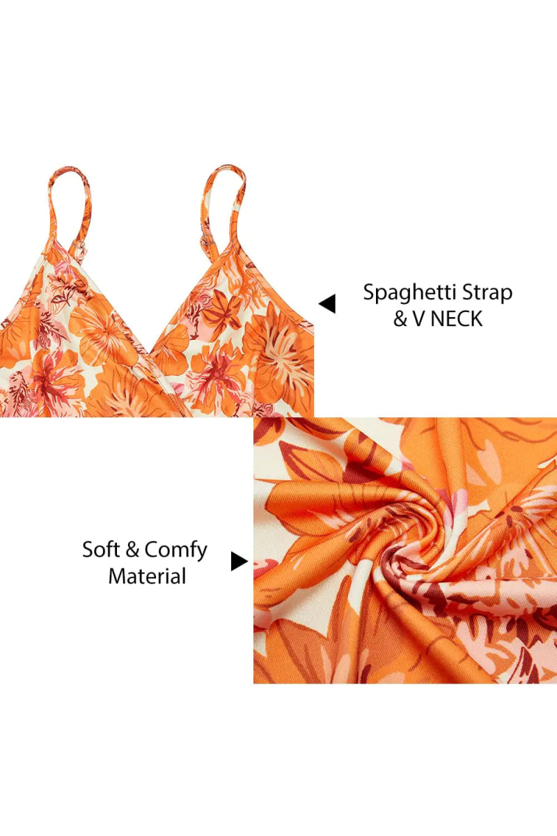 Newshows Women's 2024 Summer Maxi Dress Spaghetti Strap Spring Casual Boho V Neck Split Beach Long Flowy Dresses Trendy X - Large Orange Floral Pink - Wow Store - Wow Store
