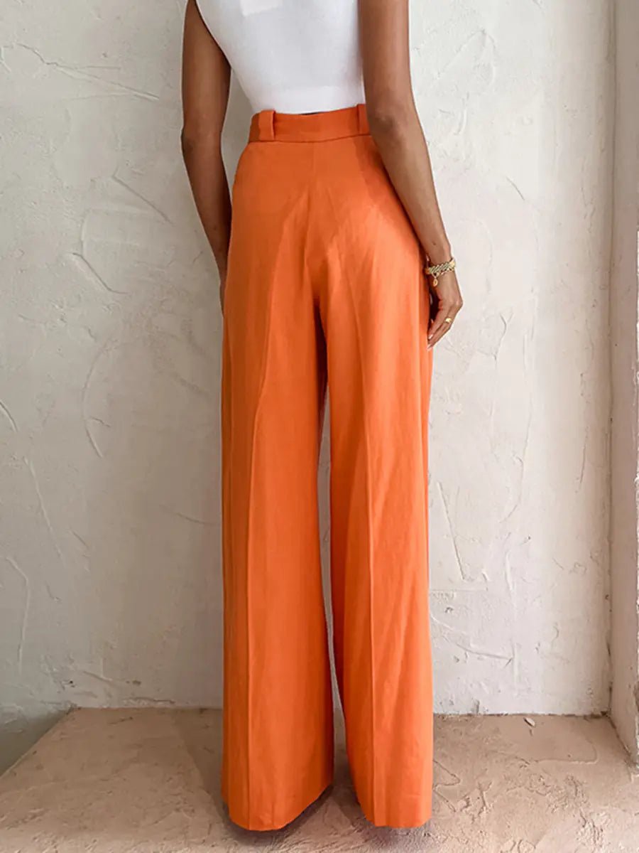 Orange Linen Wide - Leg Pants for Women (One Piece) - Wow Store - Wow Store