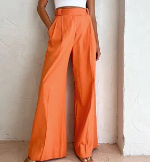 Orange Linen Wide - Leg Pants for Women (One Piece) - Wow Store - Wow Store