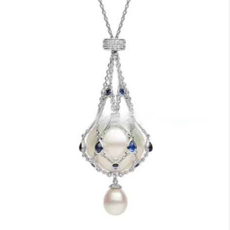 Pearl Gemstone Lavalier Pendant Necklace with Metal Net Bag - Wow Store