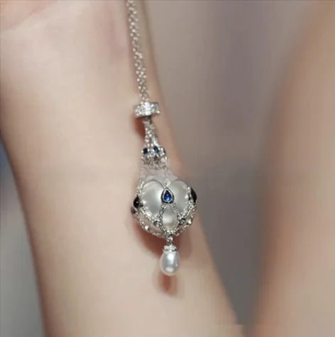 Pearl Gemstone Lavalier Pendant Necklace with Metal Net Bag - Wow Store