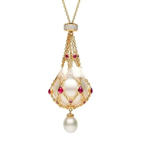 Pearl Gemstone Lavalier Pendant Necklace with Metal Net Bag - Wow Store