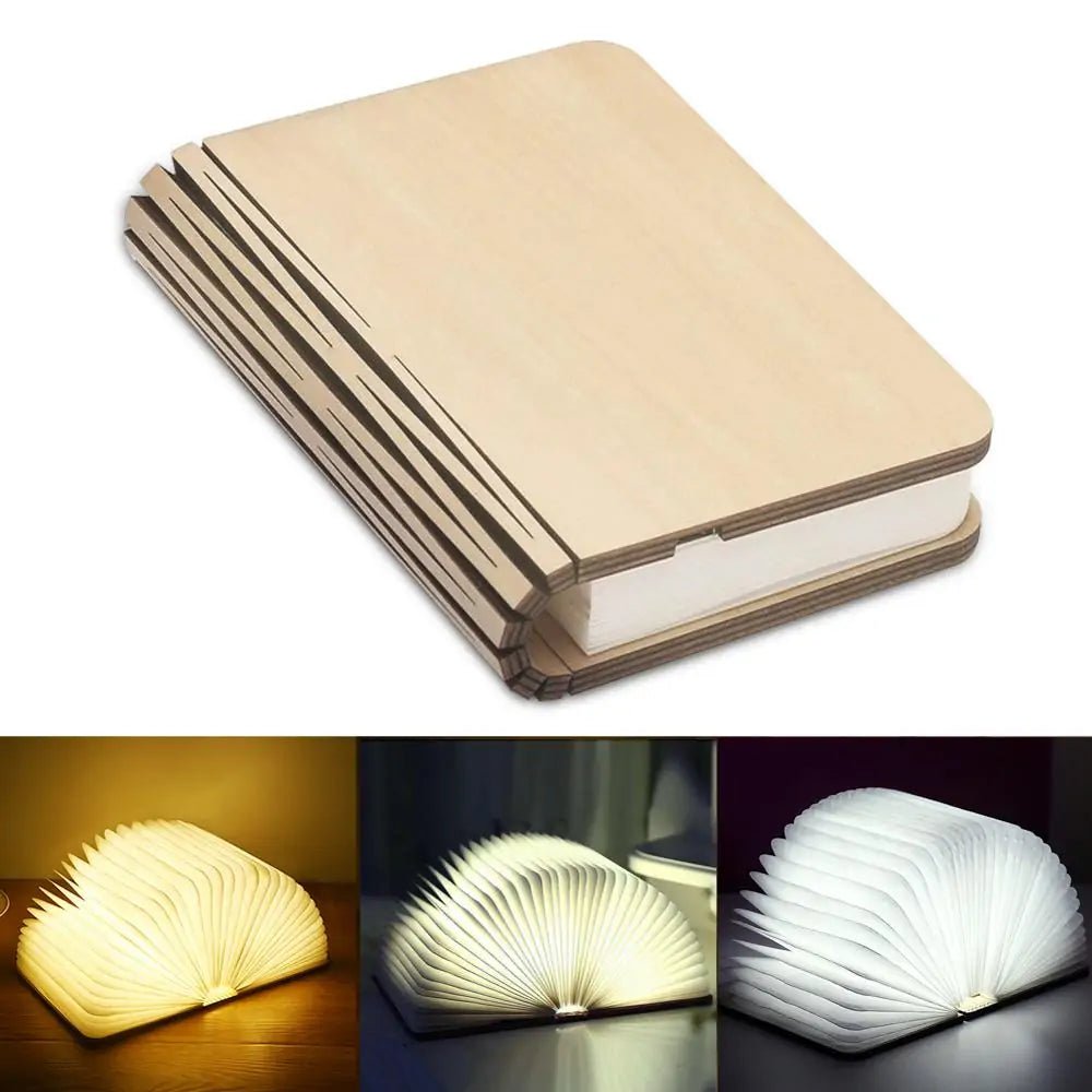Portable 3D LED Book Night Light: Wooden, USB Rechargeable, Foldable - Wow Store