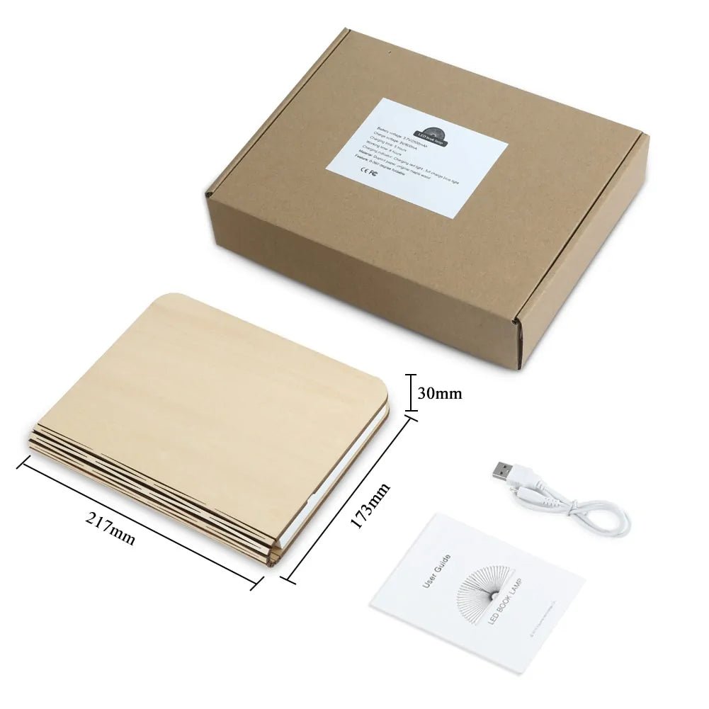 Portable 3D LED Book Night Light: Wooden, USB Rechargeable, Foldable - Wow Store