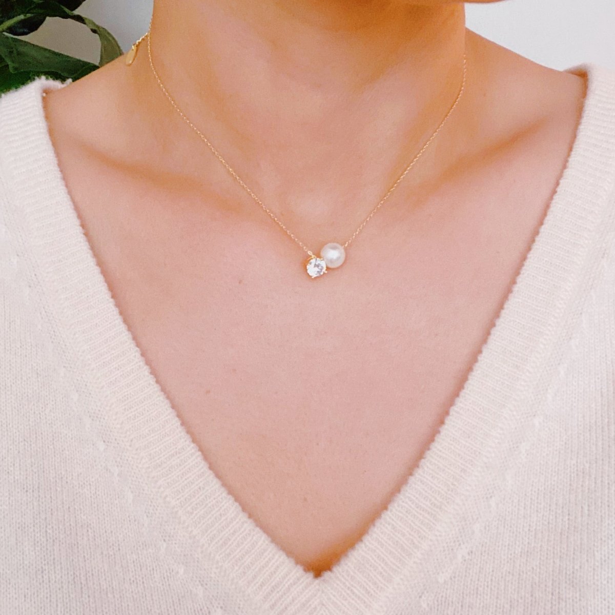 Single Pearl And Diamond Necklace - Wow Store