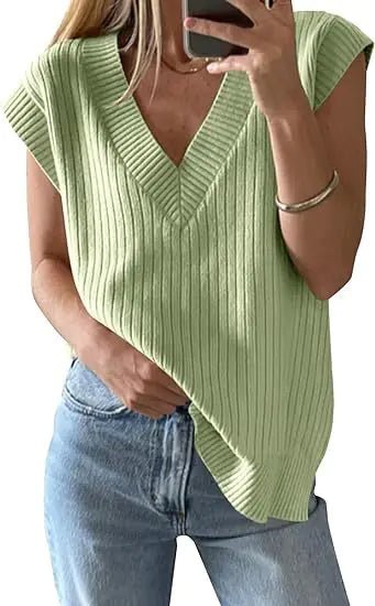 Solid V - neck Vest Sweater - Wow Store