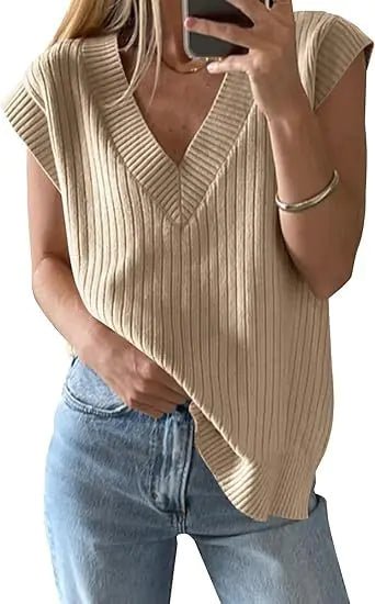 Solid V - neck Vest Sweater - Wow Store