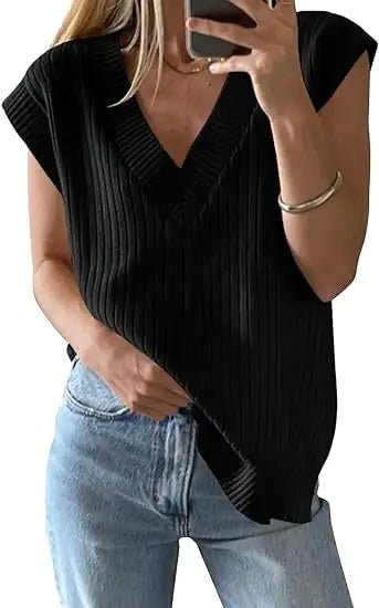 Solid V - neck Vest Sweater - Wow Store