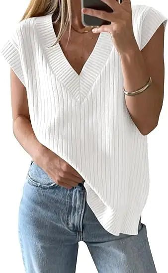 Solid V - neck Vest Sweater - Wow Store