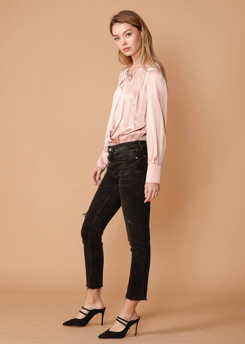 Tie - Neck Long Sleeve Bodysuit in Fall Pink - Wow Store