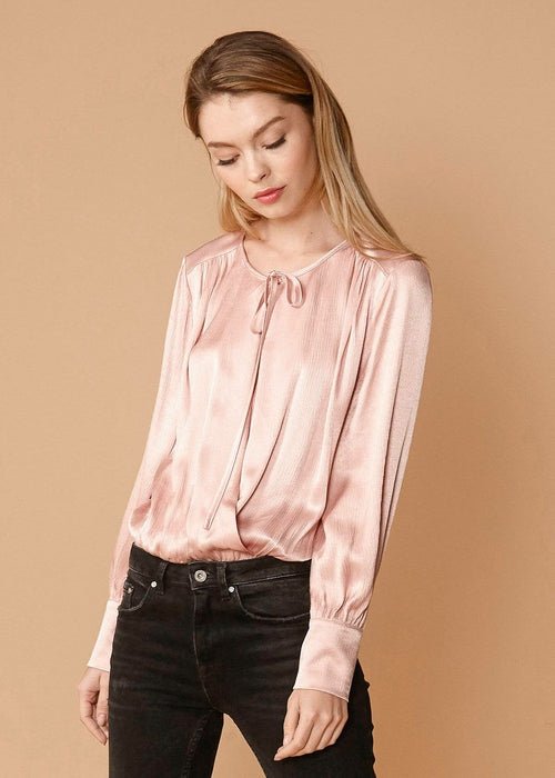 Tie - Neck Long Sleeve Bodysuit in Fall Pink - Wow Store