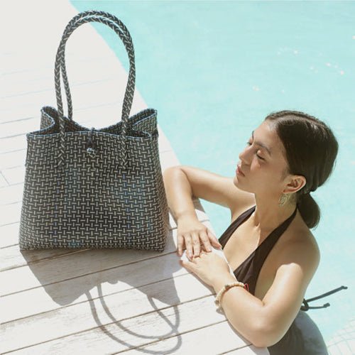 Toko Recycled Woven Tote Bag, in Navy - Wow Store
