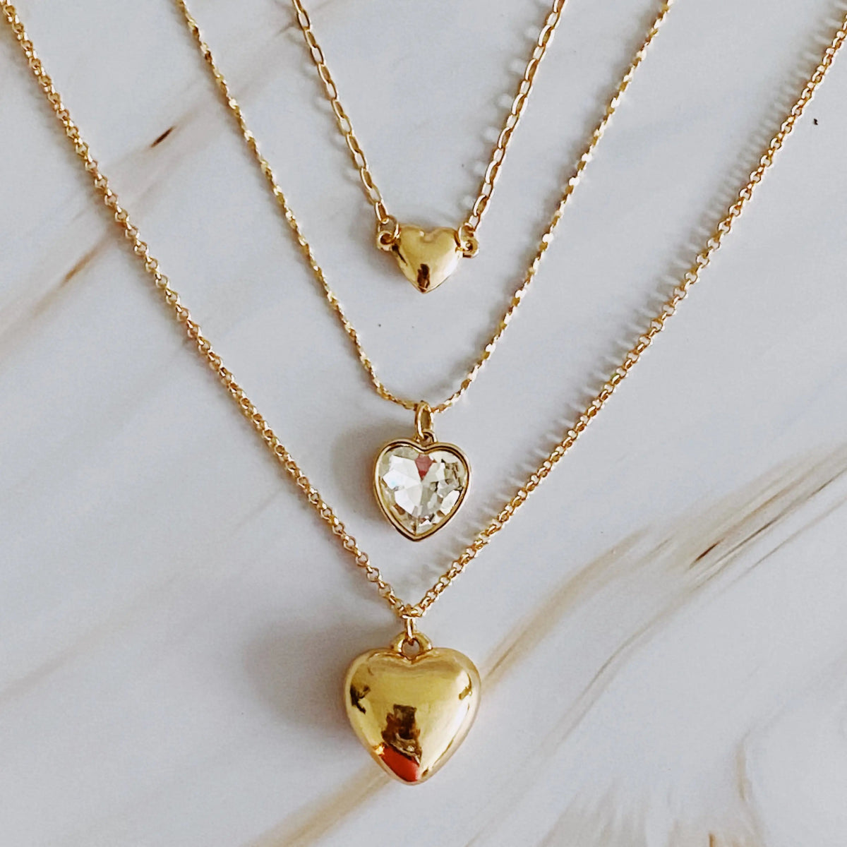 Triple Heart Pendant Necklace Set Of 3 - Wow Store